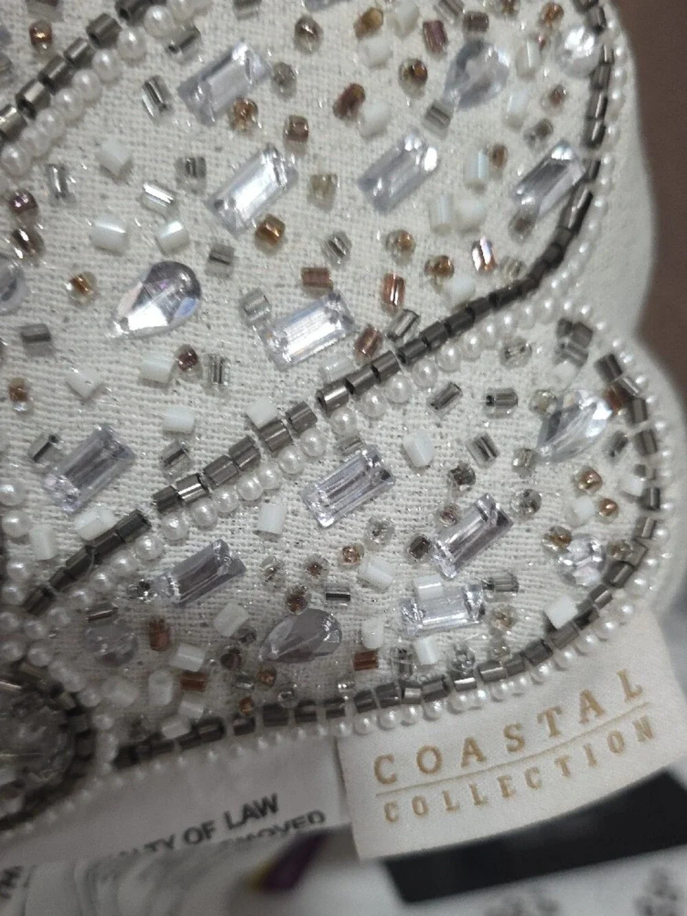 Beaded Shell Accent Pillow in White and Silver